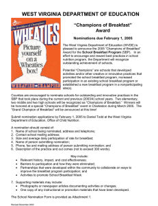 WEST VIRGINIA DEPARTMENT OF EDUCATION  “Champions of Breakfast” Award