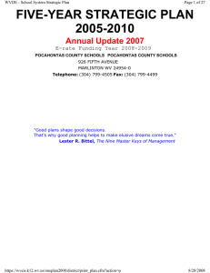 FIVE-YEAR STRATEGIC PLAN 2005-2010 Annual Update 2007 E-rate Funding Year 2008-2009