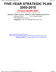 FIVE-YEAR STRATEGIC PLAN 2005-2010 Annual Update 2007 E-rate Funding Year 2008-2009