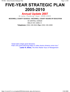 FIVE-YEAR STRATEGIC PLAN 2005-2010 Annual Update 2007 E-rate Funding Year 2008-2009