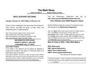 The Math News MATH JEOPARDY RETURNS! Prof. Hoffman wins USNA Research Award