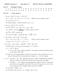 SM223 Calculus 3 Fall 2014–15 FINAL EXAM ANSWERS Part I