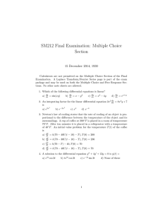 SM212 Final Examination: Multiple Choice Section 15 December 2014, 1930