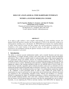 ROLE OF A MATLAB REAL-TIME HARDWARE INTERFACE