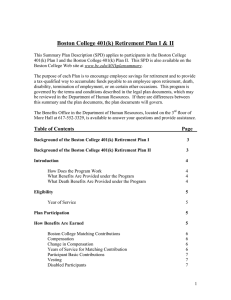Boston College 401(k) Retirement Plan I &amp; II