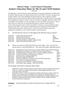 Inclusive Education Minor for MCAS and CSOM Students 2016-2017