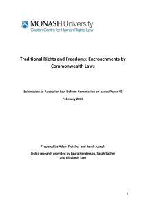 Traditional Rights and Freedoms: Encroachments by Commonwealth Laws