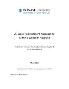 A Justice Reinvestment Approach to Criminal Justice in Australia