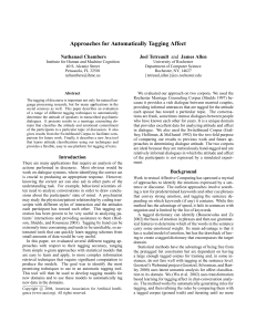 Approaches for Automatically Tagging Affect Nathanael Chambers Joel Tetreault