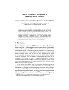 Simple, Black-Box Constructions of Adaptively Secure Protocols Seung Geol Choi , Dana Dachman-Soled