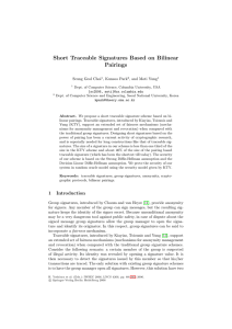 Short Traceable Signatures Based on Bilinear Pairings Seung Geol Choi , Kunsoo Park