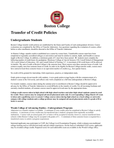 Boston College Transfer of Credit Policies Undergraduate Students