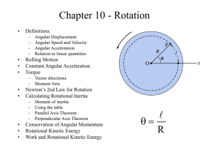 Chapter 10 - Rotation • Definitions: