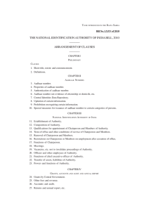 THE NATIONAL IDENTIFICATION AUTHORITY OF INDIA BILL, 2010 ———— ARRANGEMENT OF CLAUSES