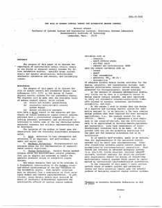 ESL-P-836 THE ROLE OF MODERN CONTROL THEORY  FOR AUTOMOTIVE ENGINE CONTROL Michael Athans