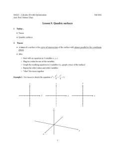 Lesson 9. Quadric surfaces 1 Today... 2