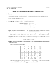 Lesson 25. Optimization with Equality Constraints, cont. 1 Overview