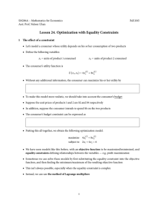 Lesson 24. Optimization with Equality Constraints