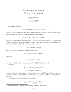 An Attempt to Factor N = 1002742628021 Daniel Shanks June 30, 1978