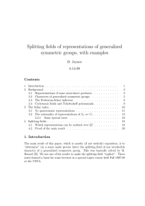 Splitting fields of representations of generalized symmetric groups, with examples D. Joyner 4-14-98