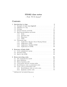 SM462 class notes - Prof. W D Joyner Contents