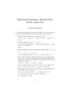 SM212 Final Examination: Multiple Choice Section: Answer Key 19 December 2009 0755