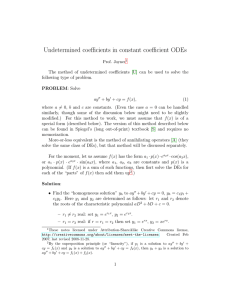 Undetermined coefficients in constant coefficient ODEs