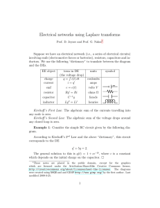 Electrical networks using Laplace transforms
