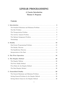 LINEAR PROGRAMMING A Concise Introduction Thomas S. Ferguson Contents