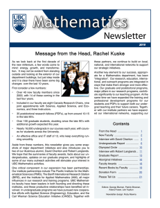 Mathematics Newsletter Message from the Head, Rachel Kuske