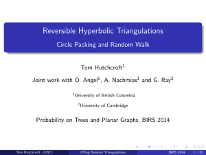 Reversible Hyperbolic Triangulations Circle Packing and Random Walk