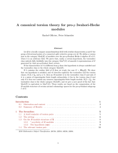 A canonical torsion theory for pro-p Iwahori-Hecke modules Rachel Ollivier, Peter Schneider