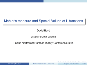 Mahler’s measure and Special Values of L-functions David Boyd