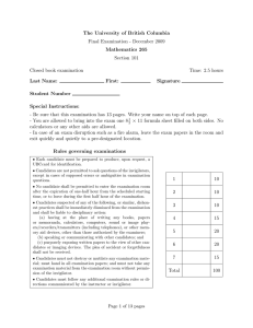 The University of British Columbia Final Examination - December 2009 Mathematics 265