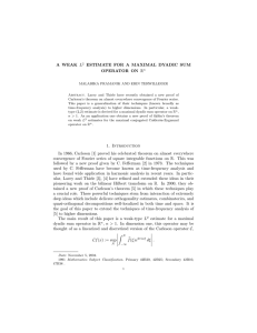 A WEAK L ESTIMATE FOR A MAXIMAL DYADIC SUM OPERATOR ON R