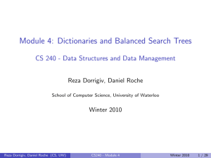 Module 4: Dictionaries and Balanced Search Trees Reza Dorrigiv, Daniel Roche