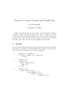 Tutorial 9: Lexical Lessons and Family Fun CS 135 Fall 2007
