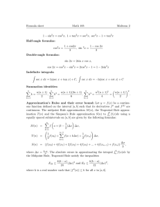 Formula sheet Math 105 Midterm 2 1 − sin