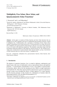 Multiplicity Free Schur, Skew Schur, and Quasisymmetric Schur Functions Annals of Combinatorics ∗