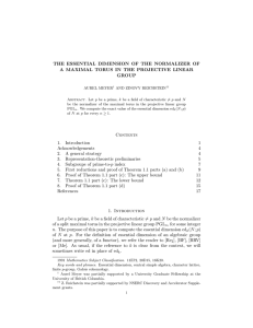 THE ESSENTIAL DIMENSION OF THE NORMALIZER OF GROUP