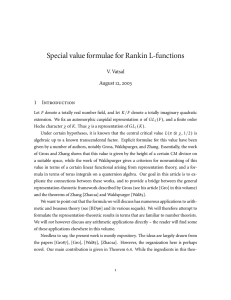 Special value formulae for Rankin L-functions V. Vatsal August 12, 2003 1 Introduction