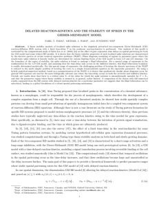 DELAYED REACTION-KINETICS AND THE STABILITY OF SPIKES IN THE GIERER-MEINHARDT MODEL