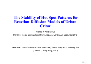 The Stability of Hot Spot Patterns for Reaction-Diffusion Models of Urban Crime