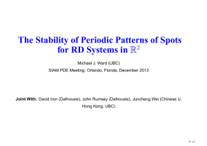 The Stability of Periodic Patterns of Spots for RD Systems in R 2