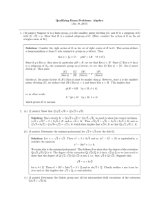 Qualifying Exam Problems: Algebra (Jan 10, 2015)