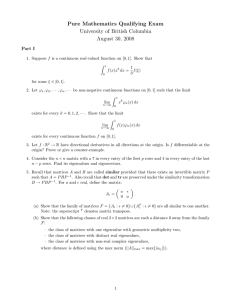 Pure Mathematics Qualifying Exam University of British Columbia August 30, 2008 Part I