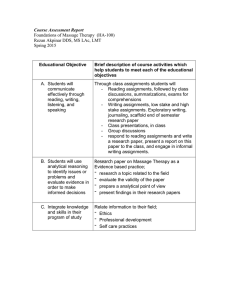 Course Assessment Report Foundations of Massage Therapy  (HA-100)