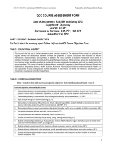 QCC COURSE ASSESSMENT FORM  Date of Assessment: Department: