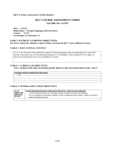 QCC COURSE ASSESSMENT FORM QCC C A