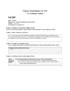 Course Assessment: LC 111 LA Academy Cohort Fall 2009